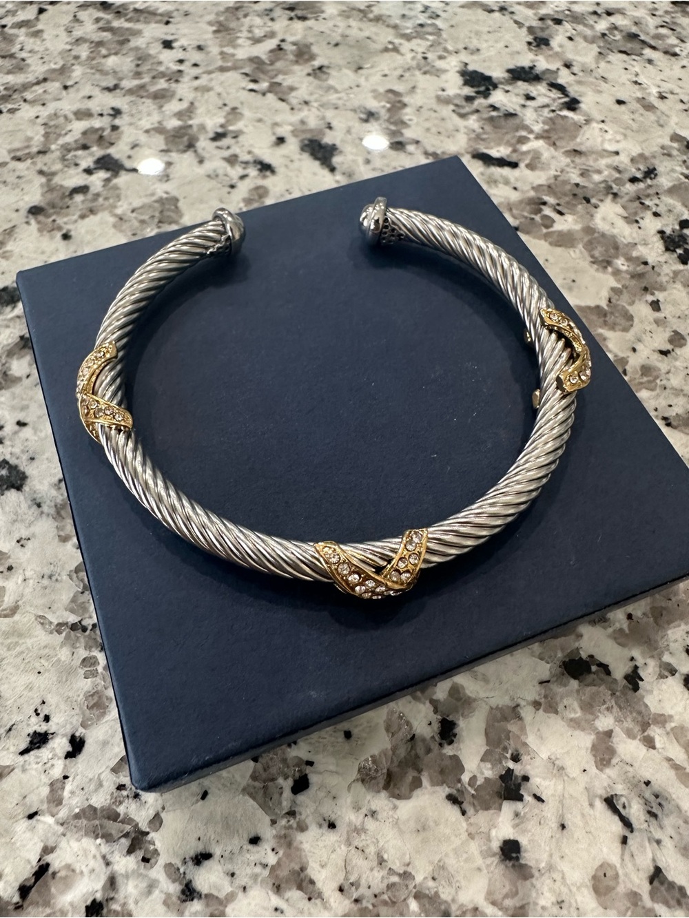 Elegant Two-Tone Cable Cuff Necklace with Gold Accents